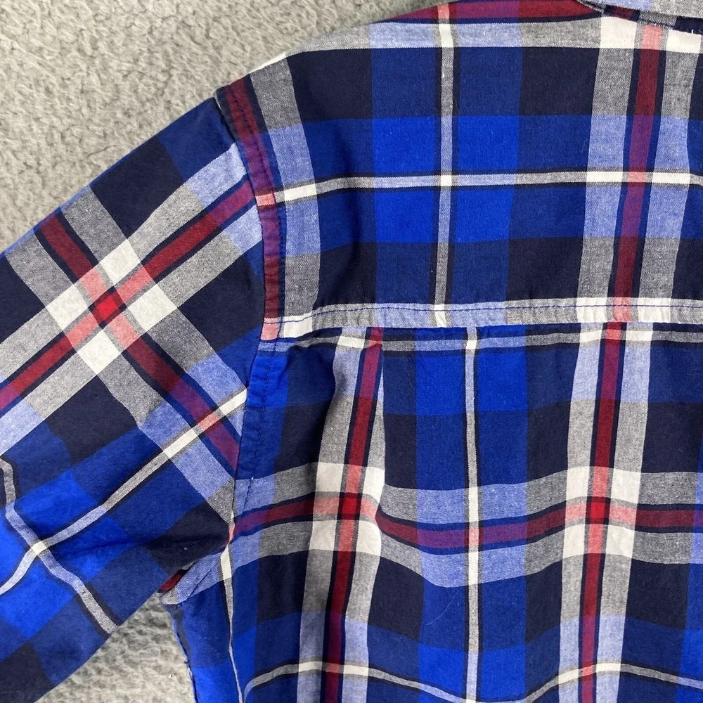 The Childrens Place Plaid Button Down Boys 16 XXL Blue Red White Cotton Shirt